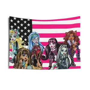 Colorful Monster High Indoor Wall Tapestry, Fun Room Decor, Unique Girl's Bedroom Wall Art, Kids' Room Tapestries Modern Stripe Design