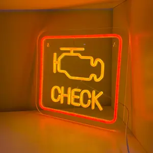 Fu Ci Mechanic Check Engine Neon Light - USB-Powered Garage Light with Bright Orange Glow, Retro Industrial Wall-Mounted Workshop Lighting, Easy No-Wiring Installation, Durable Plastic Construction & Switch-Controlled Operation for Car Repair Shops