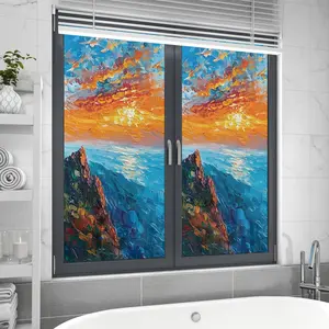 Static Frosted Glass Sticker, 1 Count Colorful Pattern Privacy Protection Glass Decorative Sticker, Decorative Glass Film for Home & Office, Ornaments