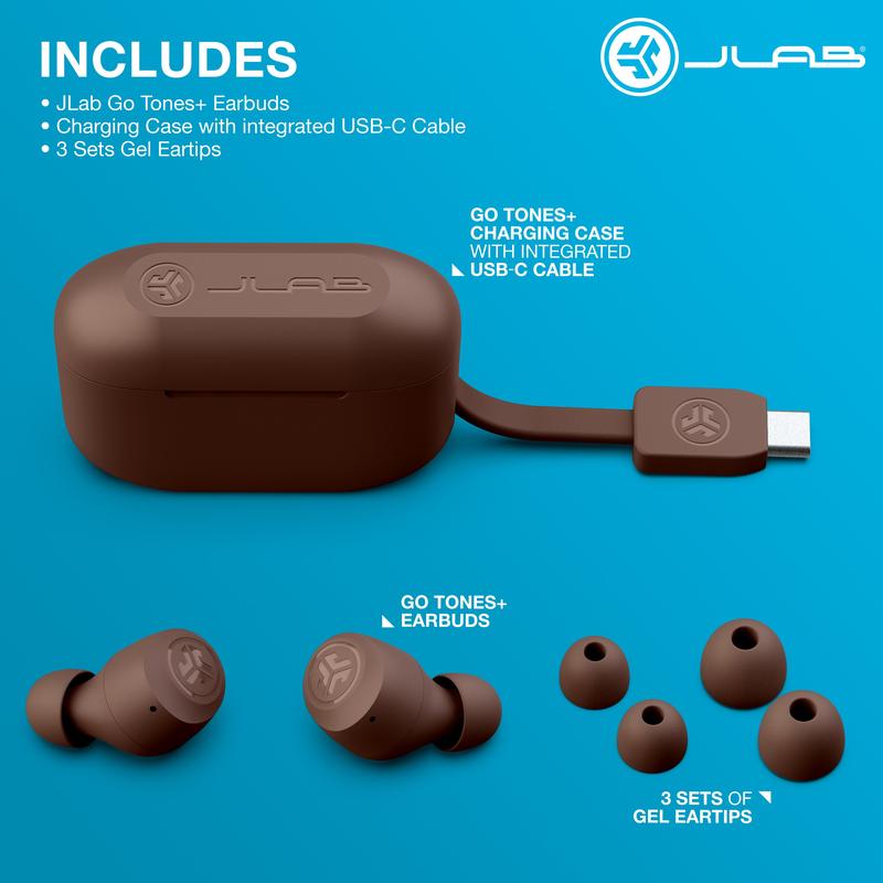 JLab GO Tones+ True Wireless Bluetooth Earbuds with 35+ Hours Playtime Customizable EQ Fast Charging Integrated Cable Touch Controls