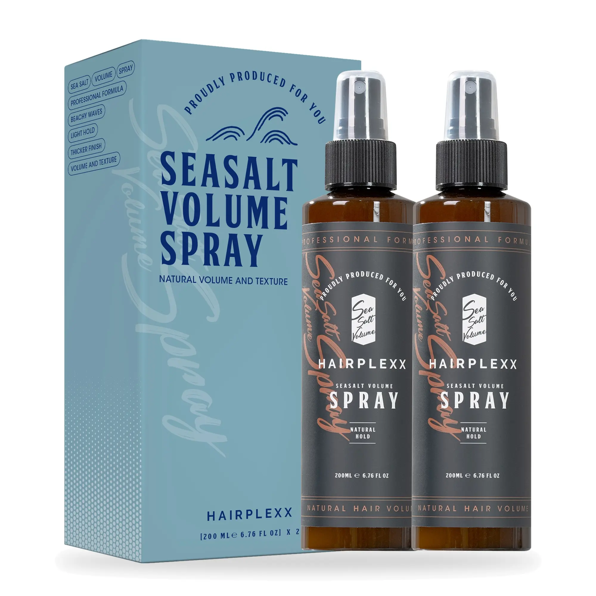 HAIRPLEXX Sea Salt Volume Hair Spray (2 Bottles of 6.76 fl oz) - Paraben-Free Haircare Product for Voluminizing, Textured Beach Hair, Wavy Styles, Matte Finish