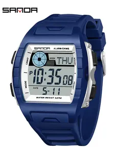 Fashion Barrel shaped Dial Design Mens Digital Watches Waterproof, Trendy Multifunctional Watch, Outdoors Sports Watch, Led Backlight Wristwatch, Alarm/Date/Week/Countdown Watch