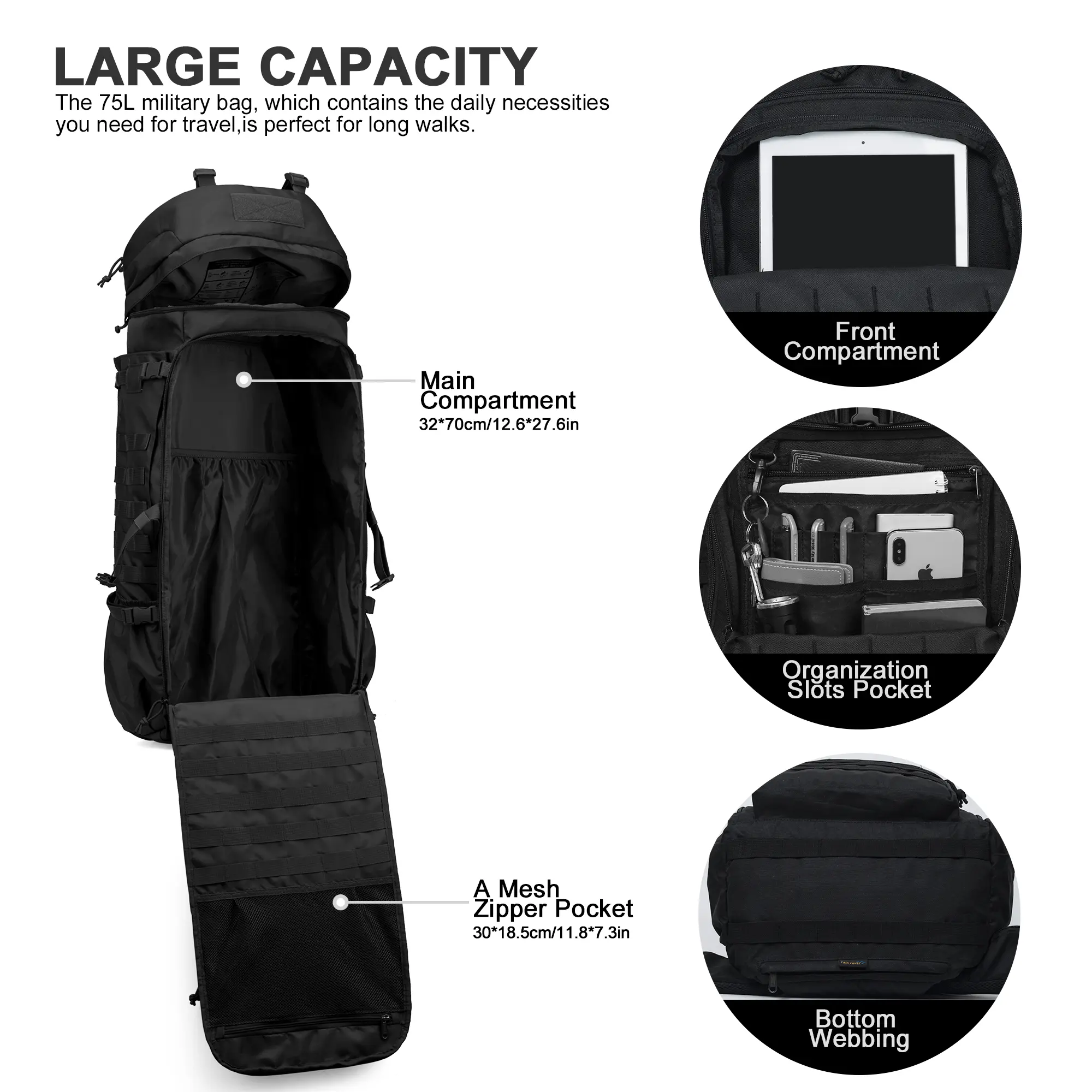 Mardingtop 75L Large Capacity Classic Tactical Military Casual Travel  Intemal Frame Backpack with Rain Cover, Versatile Molle System Webbing  Design for Hiking Outdoor adventure, Athletic Bag Durable Gear - TikTok Shop