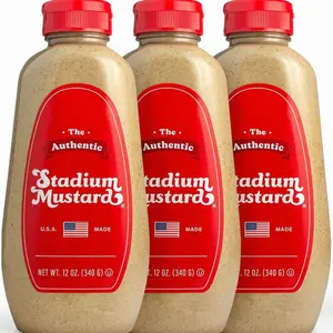 The Authentic Stadium Mustard. The Classic Condiment for Hot Dogs and Hamburgers. Gluten Free, Sugar Free, Kosher, Fat Free 12oz (Pack Of 3)