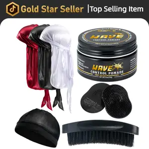 STRONG HOLD-360 Wave Training Kit for Men Goiple Pomade Curved Brush Durag Cap Set Strong Hold Easy Wash Moisture Shine for Silky Waves Men's Hair Care Synthetic Comfort curl