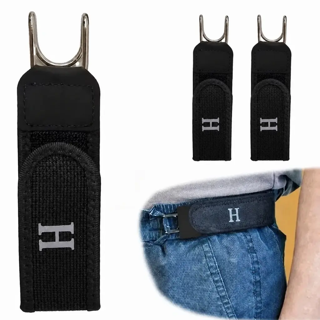Buckleless Hook Elastic Belts 2Pcs, Buck Belt Hook, Versatile Invisible Magic Tape Belt, Unisex Elastic Waistband with Metal Hook, Multifunctional Adjustable Invisible Stretch Belt Hook