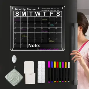 Clear Magnetic Calendar for Fridge Reusable Acrylic Fridge Calendar Organized Refrigerator Calendar 8 Colorful Markers Magnetic Pen Holder Erase Towel
