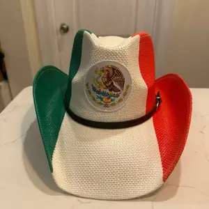 Mexico Cowboy Hat 60 cm Fits All - Authentic Mexican Design with Eagle Emblem and Colorful Stripes
