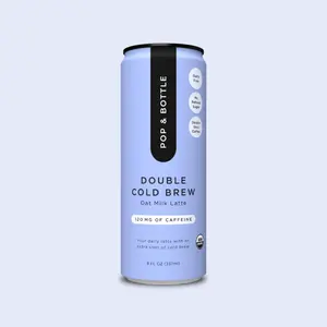Pop & Bottle Double Cold Brew Oat Milk Latte (12 Pack) with Naturally Sweet Dates - No Refined Sugar Jitters or Crash