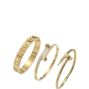 Women's 3-Piece Gold Stainless Steel Fashion Bracelet Set