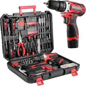 Complete Home Tool Kit with Cordless Drill & Magnetic Bits |   Pcs Set for Repairs & Assembly |   Durable Case & Fast Charging |   Ideal for New Homeowners |   Red