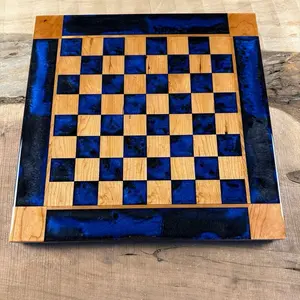 Deep Blue/Black Onyx Cherry Chess Board Includes Pieces United States Crafted Chessboard