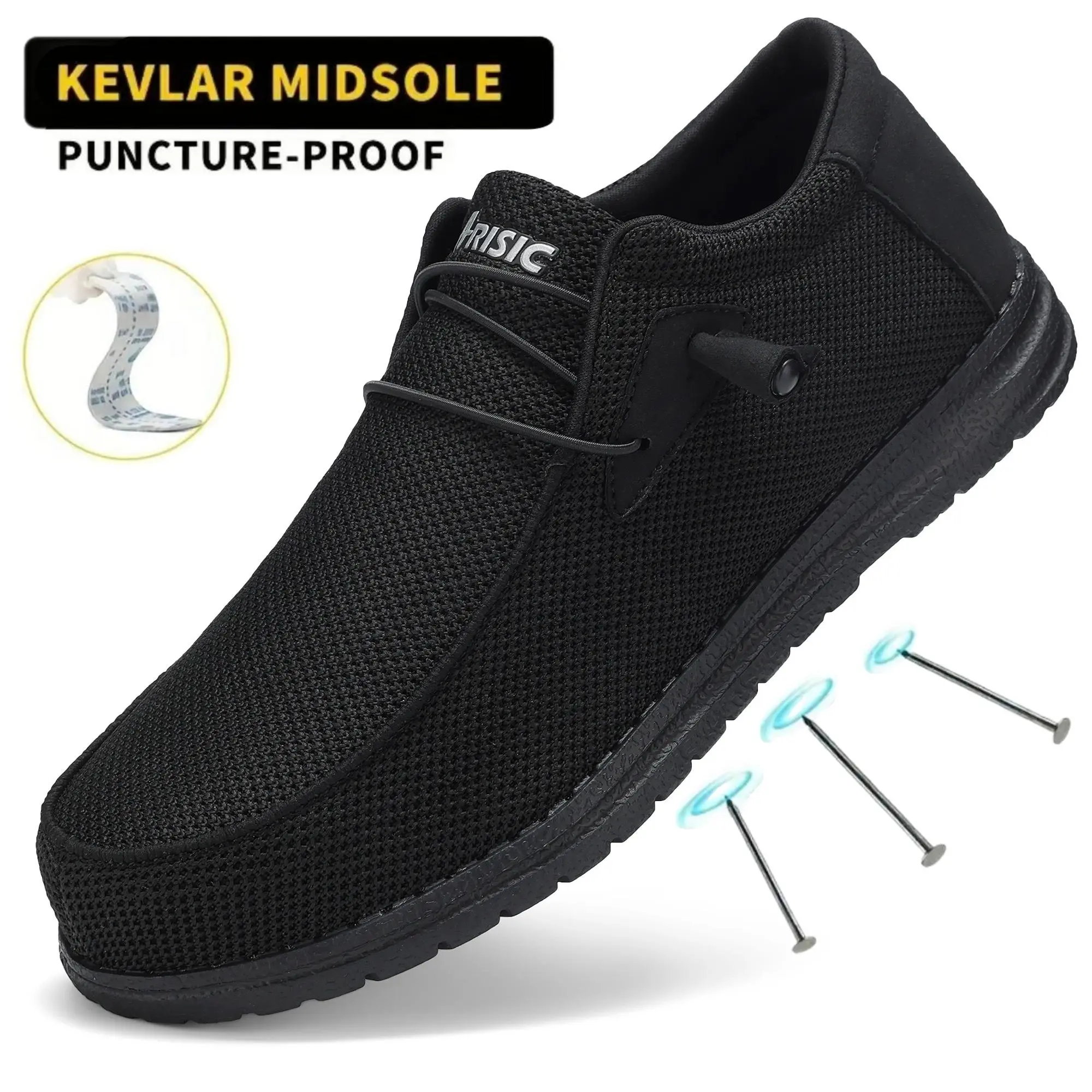 Men's High-Cut Steel Toe Slip-On Work Shoe - Breathable Mesh, Lightweight Closed Safety Walking Shoe with Non-Slip Indestructible Sole for Workers, Walking Shoes