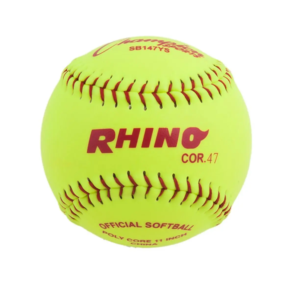 212 MAIN 11 in. Synthetic Leather Cover Softball - Optic Yellow & Red, .47 Polycore, Raised Seams, Practice Ball