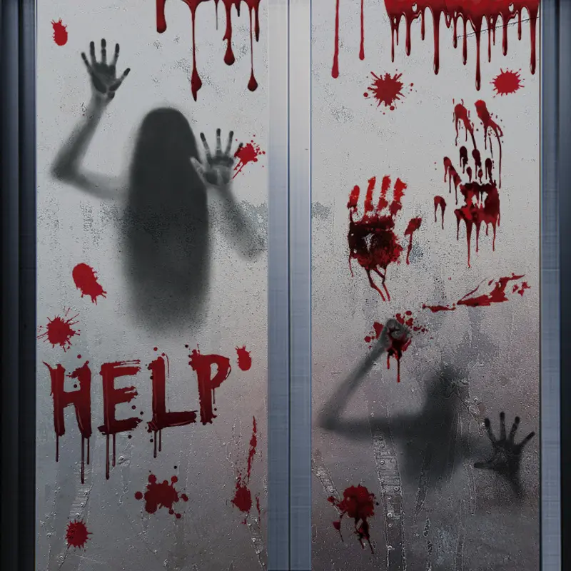 Halloween Horror Blood Hand Static Window Clings - Removable, Reusable Decorative Stickers for Home Door Glass, Spooky Haunted House Party Decor