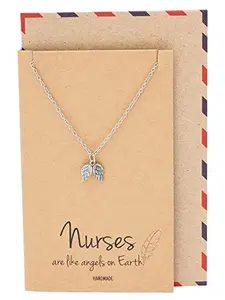 Quan Jewelry Nurse Necklace Handcrafted Angel-Wings Pendant, Thank you Appreciation Graduation Gift Ideas, Presents for Nurses, RN, Pre-Med Students, Doctors, Friendship Necklace