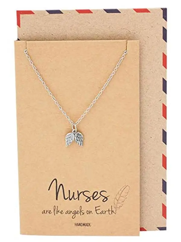 Quan Jewelry Nurse Necklace Handcrafted Angel-Wings Pendant, Thank you Appreciation Graduation Gift Ideas, Presents for Nurses, RN, Pre-Med Students, Doctors, Friendship Necklace