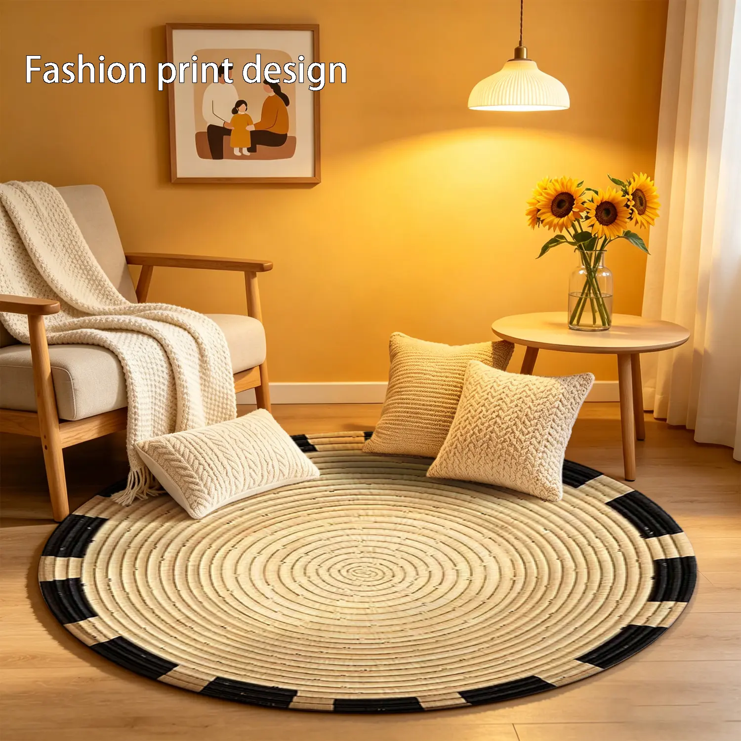 1 piece of 2D circular pattern floor mat, home decor rug, Casual rug, Home decorative rug, suitable for bedroom, living room, entrance, kitchen, bathroom and other places, available all year round