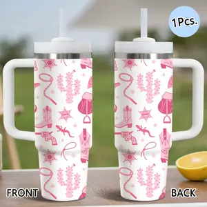 PIKPAKA Cow Girl Pattern Vacuum Flasks 40oz Stainless Steel Tumbler with Handle & Straw, Double Wall Vacuum Insulated Travel Mug Keeps Drinks Cold Up to 12 Hours, Leak-Resistant Cup for Iced Coffee, Water, Office, Gym or Travel Insulated Travel Drinkware