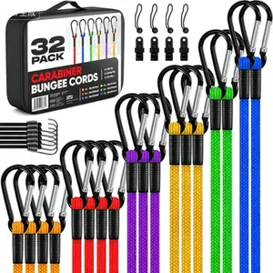 Bungee Cord Assortment Multi Pack, 32pk Heavy Duty Bungees with Coated Metal Hooks, Includes 18", 24", 30", 36", 48", 60" Bungee Cords and 8" Canopy Tarp Ball Ties, Versatile Tie Downs for Outdoor Camping Travel