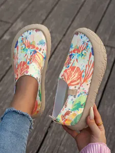 Summer Watercolor Floral Slip-On Shoes, Anti-Slip Soft Sole, Breathable Casual Footwear, Rubber Slip Ons, Ideal for Beach Vacations, Music Festivals, Daily Wear, Trendy Shoes