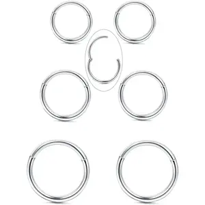 Titanium alloy 16g 18g seamless cartilage earrings for men and women, hinged nose ring, nasal septum, tragus segment, perforated ring 8-12mm, once a day