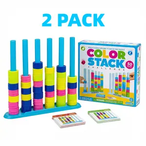 2-Pack Color Stack Challenge Game, Fast-Paced Color Matching Puzzle Game for Kids, Teens and Family Game Night, Includes 2 Stack Racks, 80 Color Rings, 100 Dual Difficulty Challenge Cards & Instructions