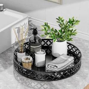 11 Inch Black Vanity Tray for Bathroom Counter Decorative Organizer Tray for Perfume Cosmetics Jewelry Makeup