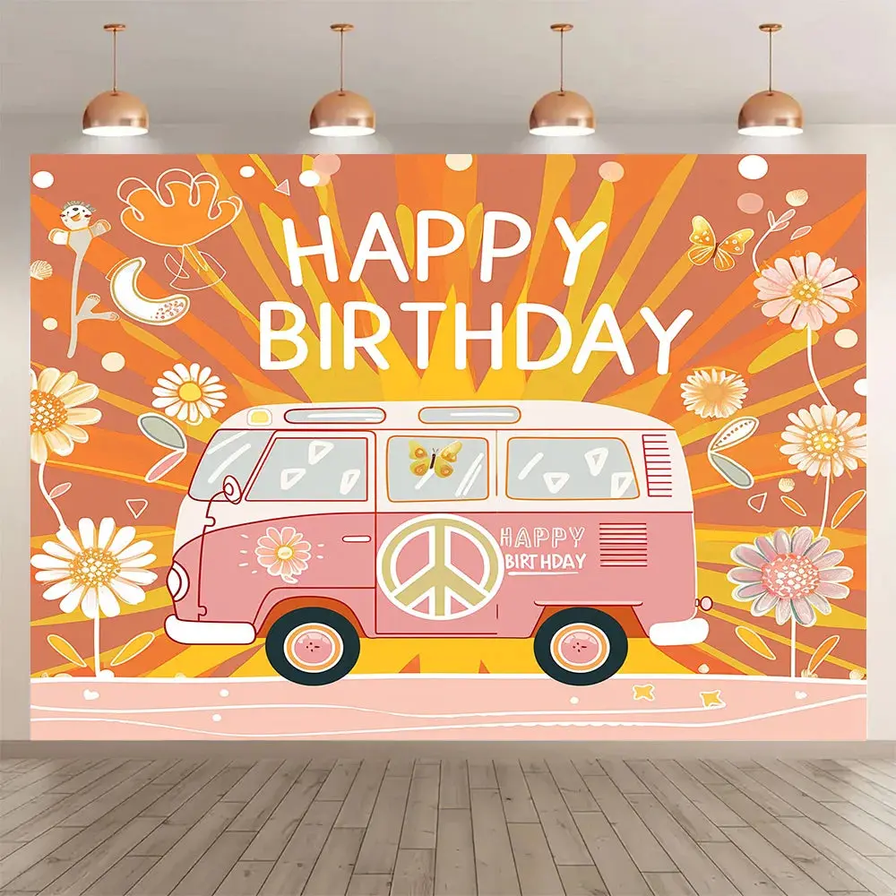 Groovy 70's Hippie Happy Birthday Bohemian Backdrop