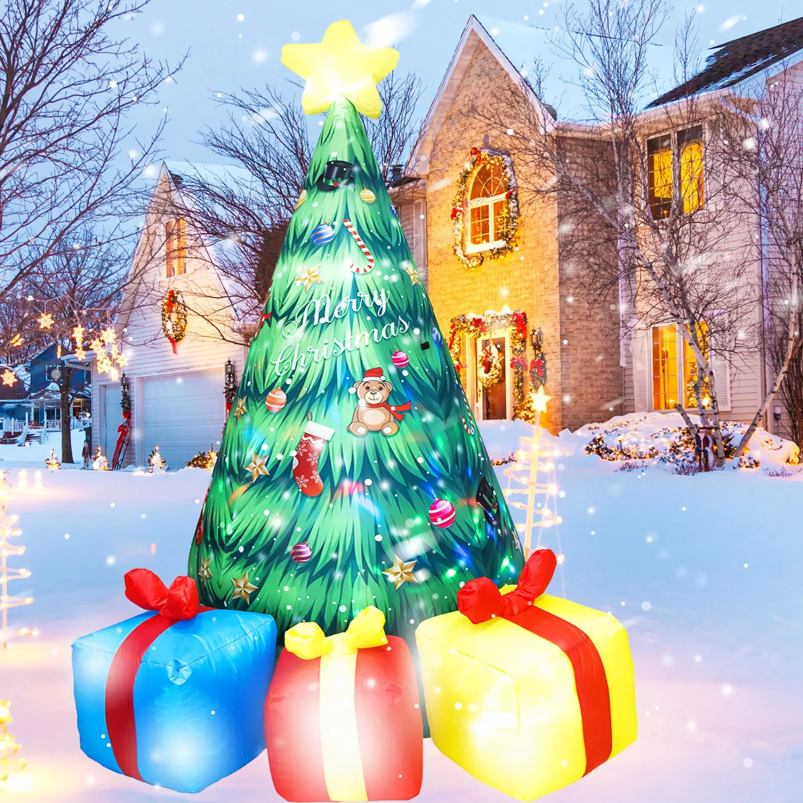 8 FT Inflatable Christmas Tree Giant Outdoor Christmas Inflatables with Built in Rotating LED Lights Christmas Tree Blow Up Yard Decoration for Lawn Garden Patio Xmas Holiday Indoor Party
