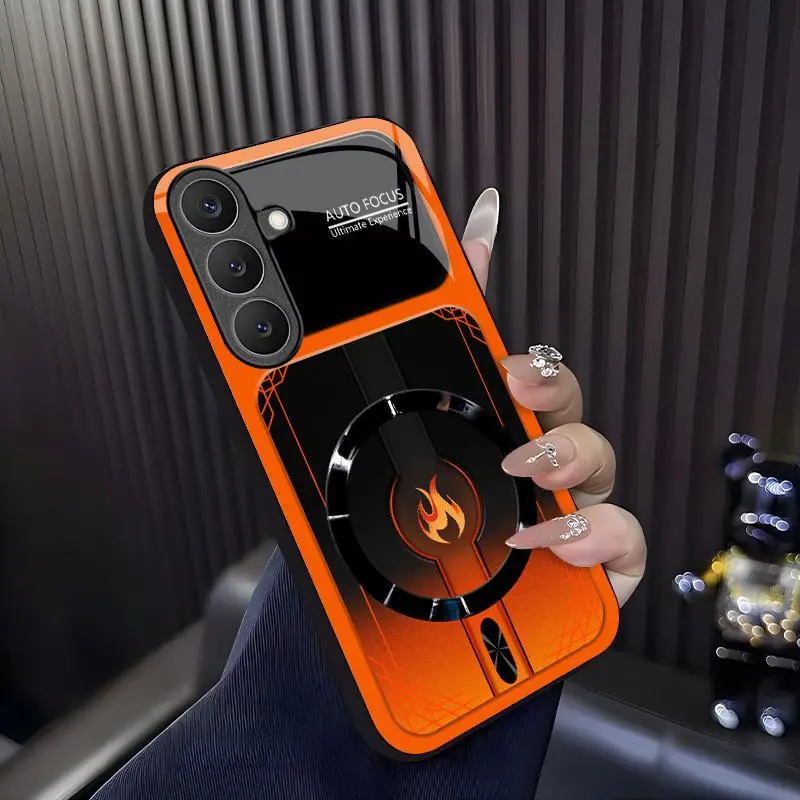 Cyber Mecha Flame MagSafe-Compatible High-Gloss Tempered Glass Protective Casing for [Galaxy S26] 952, Shockproof Frame Smartphone Cellphone Handheld Accessories