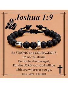 Baseball Basketball Soccer Bracelet for Boys, Cross Beaded Wristband, Bible Verse Bracelet Gift for Son Grandson Player Team Fan Friend, Birthday Christmas Present
