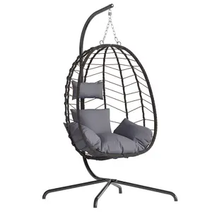 Valentine's Gift for Her  WTFGO Indoor and Outdoor Universal Hanging Basket Chair with Stand(82*35.5*), Hand-Woven PE Rattan Swing Chair with  FallFreshness Cushion, Adjustable Chain Length, Suitable for Bedroom, Balcony, Garden