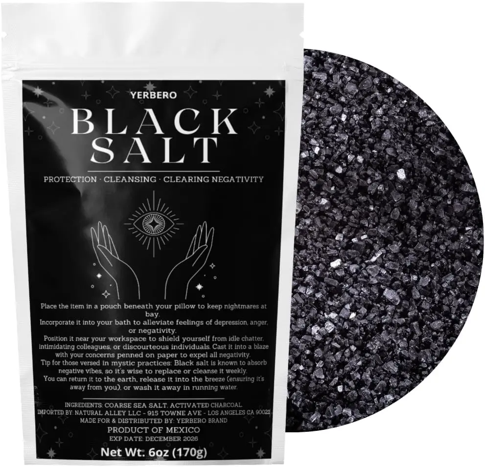 Yerbero - Sal negra para protección 6oz (170g) - Sal Negra - Suministros esenciales de Wiccan y brujería para rituales, hechizos y purificación - Sal Negra premium para brujeria, limpieza espiritual.