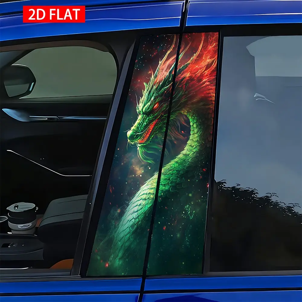 2 Sets Dragon Car B Pillar Stickers, PVC HD Print Self-Adhesive Decorative Stickers, Waterproof Scratch-Resistant External Accessories, Car Decals