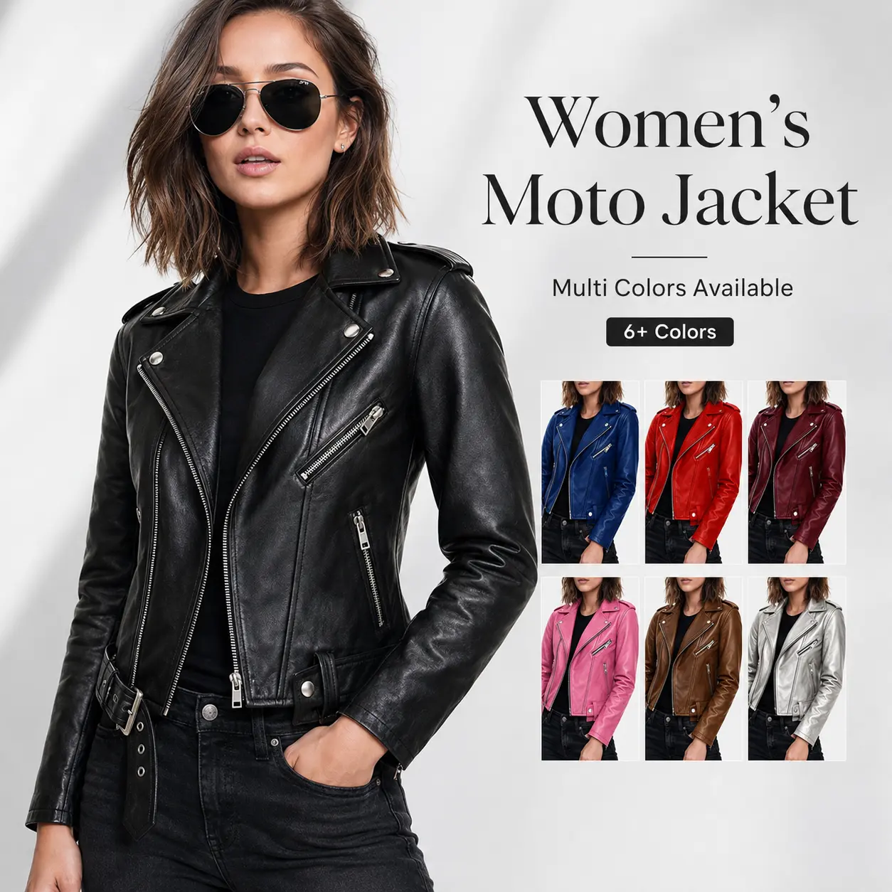Women Classic Lapel Moto Biker Jacket, Slim Fitted Zip Up PU Leather Short Coat, Fashion Street Motorcycle Outerwear 6+ Colors