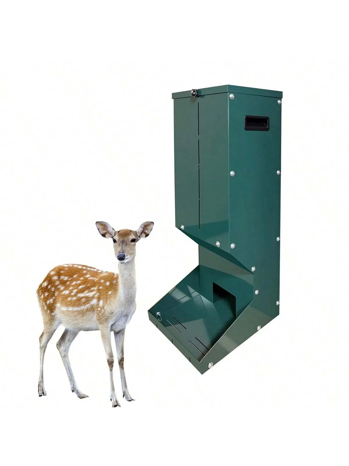Automatic Gravity Deer Feeder 60Lbs Heavy Duty Deer Feeder Box Galvanized Steel Waterproof Livestock Feeders With Lid For Hunting And Farm Green