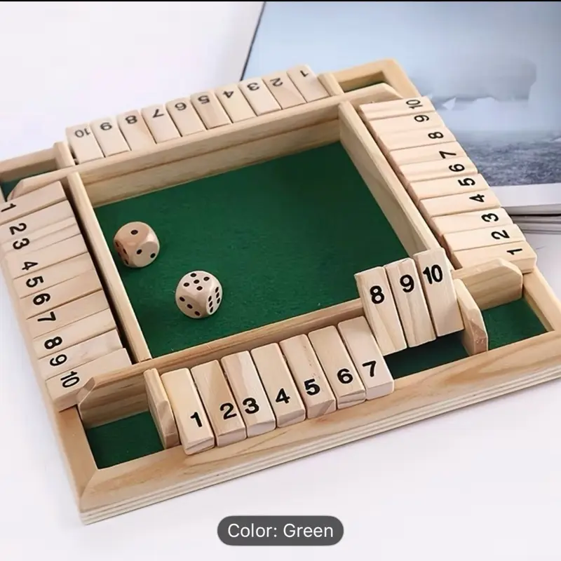 CUBIDUPI Wooden Box Dice Game Classic Adult Board Game for 2-4 Players with Green Tabletop Dice and Instructions Christmas Party Maths Strategy Game