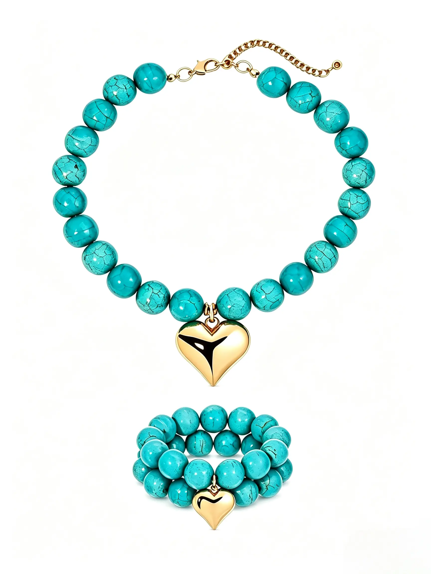 Women's Turquoise 18K-Plated Ocean-Style Heart Pendant Necklace - Symbolizes Luck & Love, Ideal Gift for Wife or Mother Customizable Extension Chain Colors