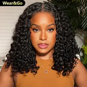 OQ HAIR Water Wave Wear Go Glueless Bob Wigs Bleached Knots Pre Cut Lace 7x5 HD Human Hair Air Wigs Pre-plucked #Summervibes