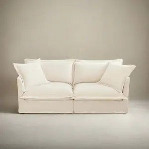 Fluffy 2-Seat Chenille Modular Sofa – Cream, Washable Couch