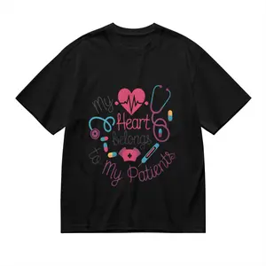 Adorable Women'S Crew Neck T-Shirt Featuring The Phrase "My Heart Belongs to My Patients". This Short-Sleeve Nursing Top Showcases a Stethoscope And Heart Design, Perfect for Casual Work Attire in Spr