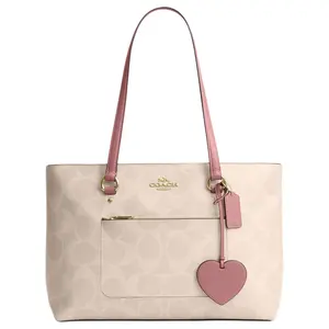 COACH Station 35 Tote Bag with Heart Pendant in Sand and Pink for Women