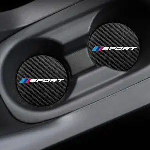 Car Cup Holder Coasters Set, Car Interior Kit, Anti-Slip Carbon Fiber Texture, Easy Clean, Fits Bmw Toyota Honda Mercedes Ford Volkswagen, Sporty Design