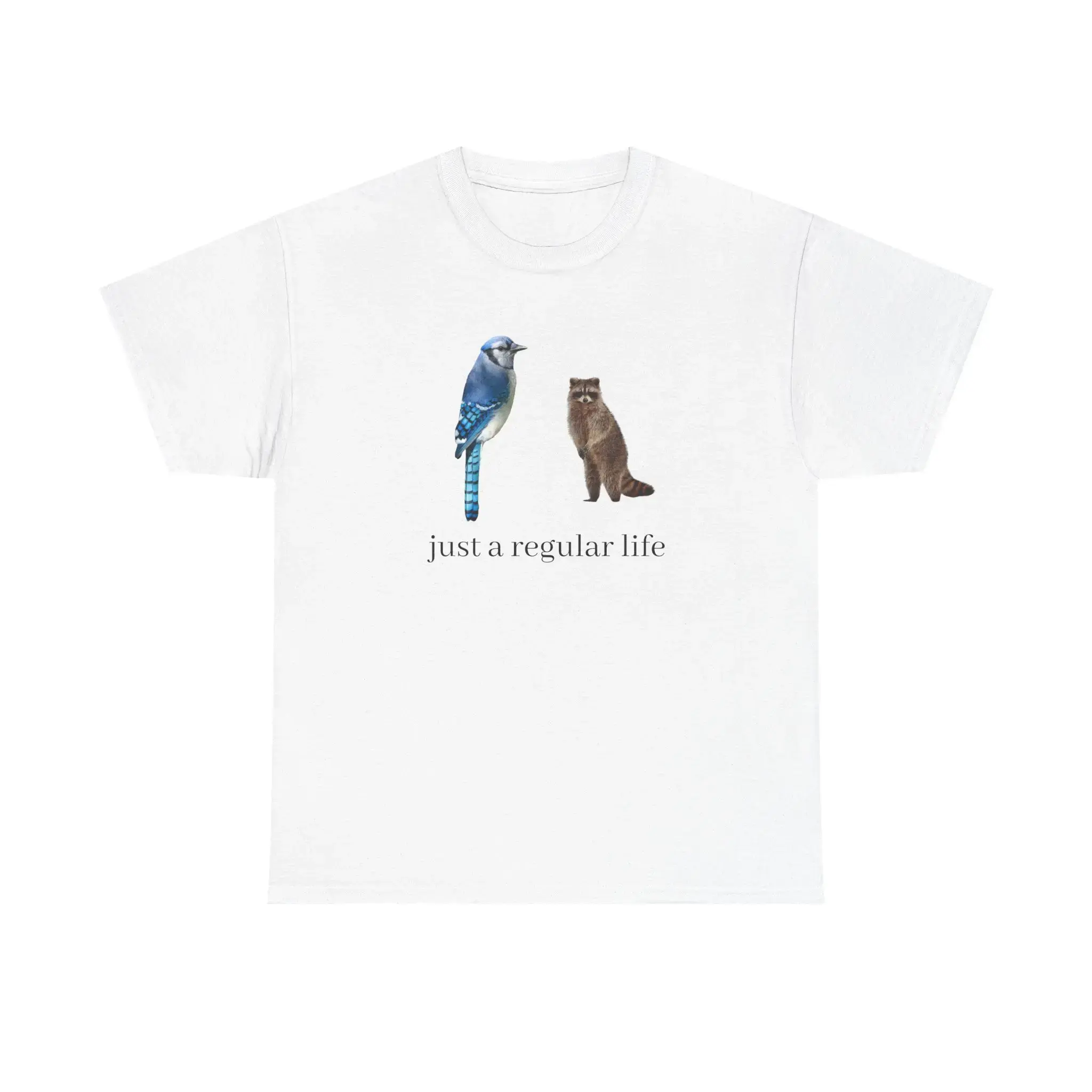 Men's Graphic T-Shirt with Blue Jay & Raccoon Wildlife Print, Casual Crew Neck in Soft 100% Ethically Sourced Cotton, Menswear, Raccoon Print Men's Short-Sleeve T-Shirts, Casual Graphic Tee, Tops, Mens Clothing, Cotton Graphic Tees