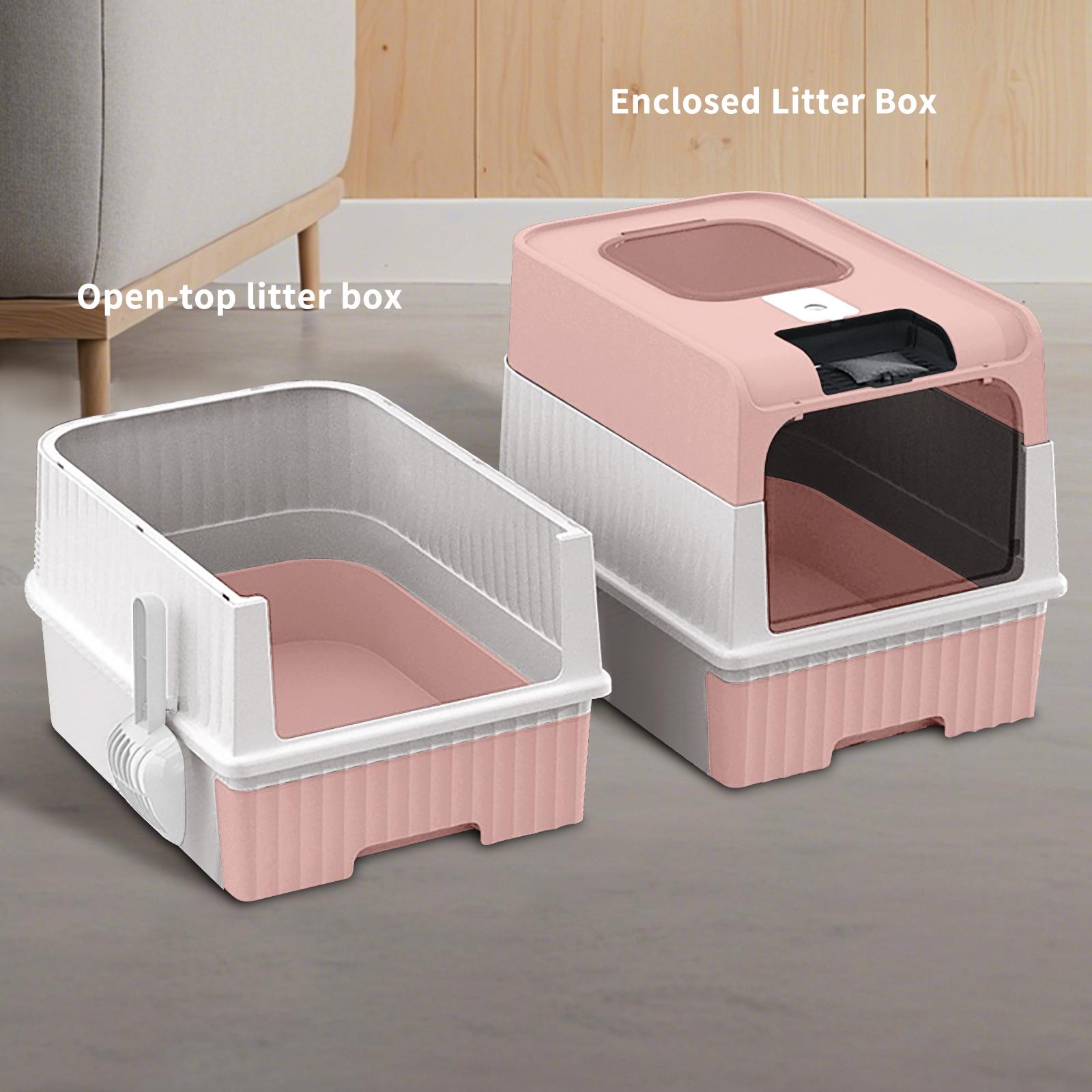 Foldable Large Cat Litter Box with Hood - Top Entry & Front Exit Anti-Tracking Design, Pull-Out Drawer for Easy Cleaning, Includes Scoop