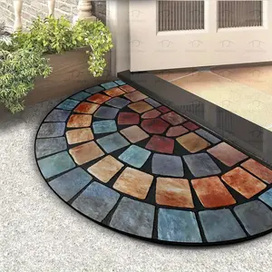 Retro Stone Pattern 1 Piece Semi-Circular Door Mat - Easy to Clean, Non-Slip, Multi-Functional for Bedrooms & Living Rooms Vintage Printed Rugs Stain Resistant Rugs Soft Bathroom Mat