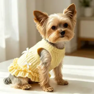 Cute Pet Knit Dress for Small Dogs Cats, Bowknot Decor Pet Clothes, Soft Breathable Puppy Kitten Vest for Daily Wear, Spring Summer Pet Outfit for Chihuahua Yorkie