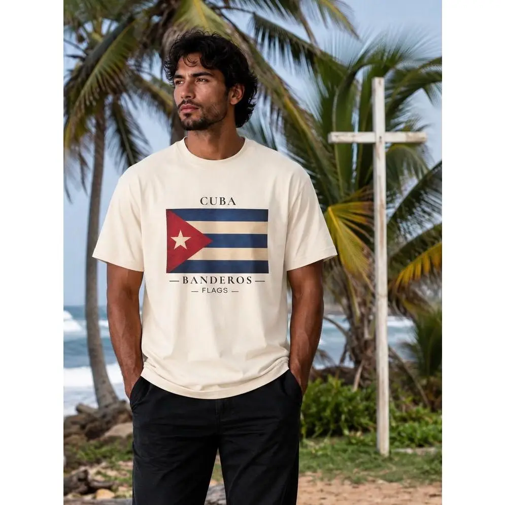 Cuba Men's Box T-Shirt, Casual Daily Wear Cotton Basic Top for Men