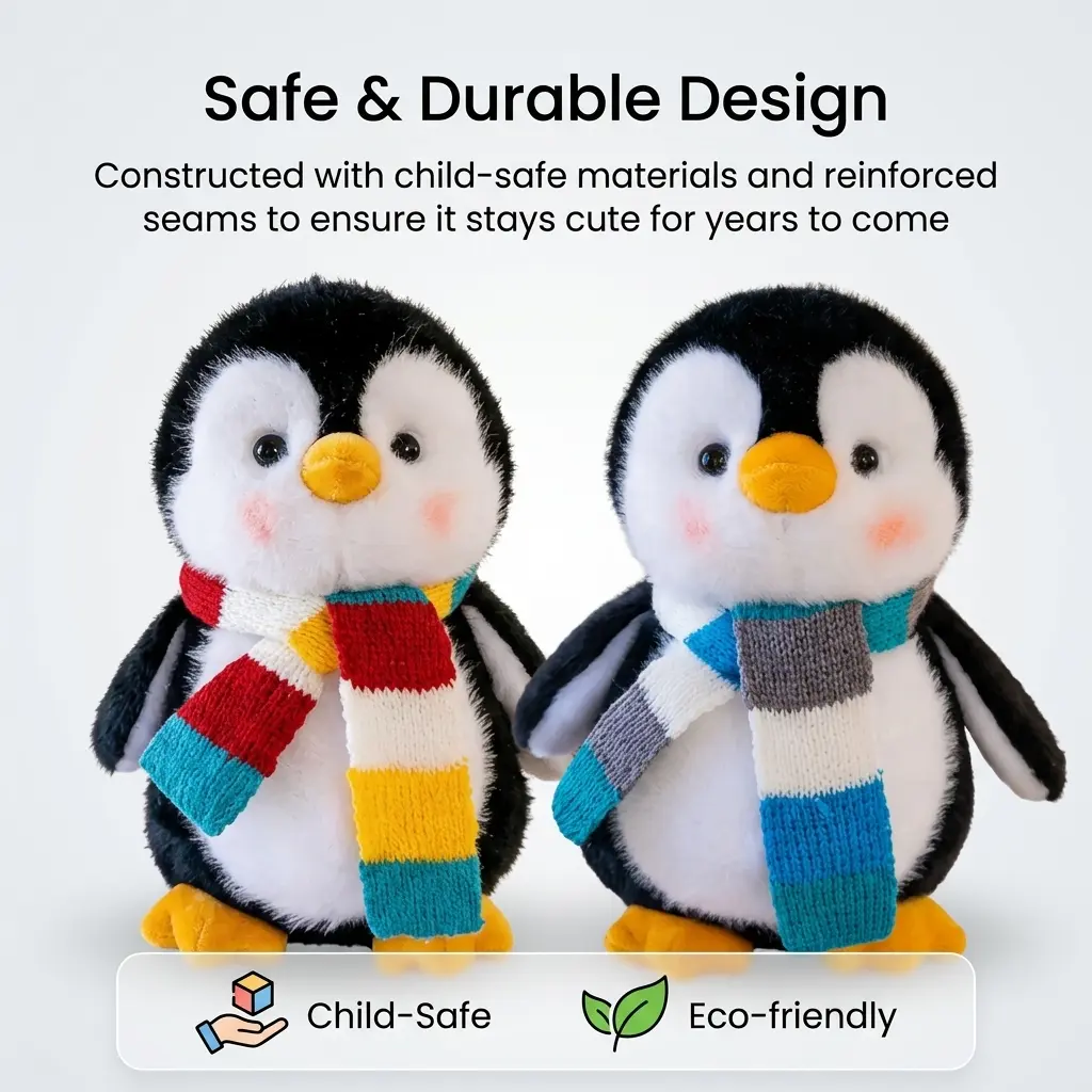 Adorable 9.8 Inch Penguin Plush Stuffed Animal with Colorful Knitted Scarf - Soft Cuddly Penguin Toy for Kids Toddlers GF BF and Gift Lovers